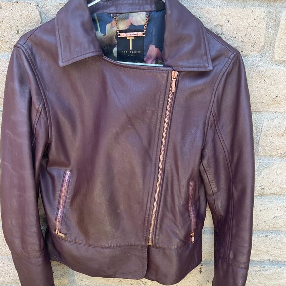 Ted Baker Purple Leather Jacket Ted Baker Leather Size Dark Purple